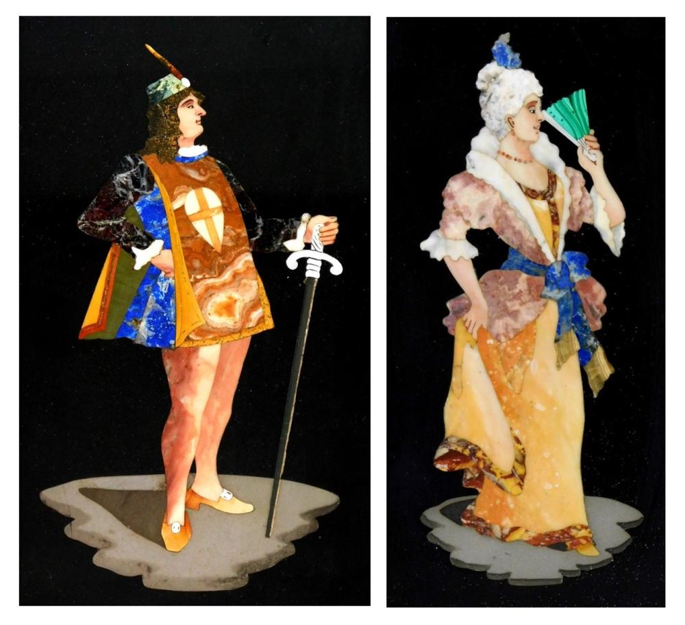 PIETRA DURA, PAIR OF FRAMED FIGURAL