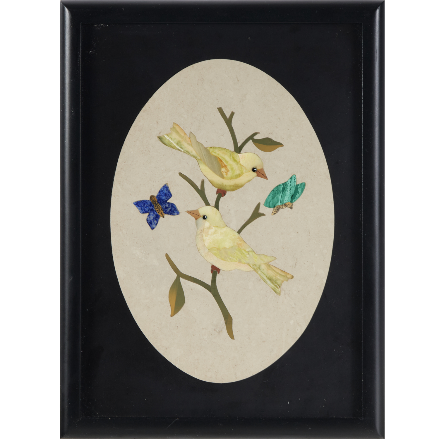 PIETRA DURA PLAQUE, BIRDS ON BRANCH