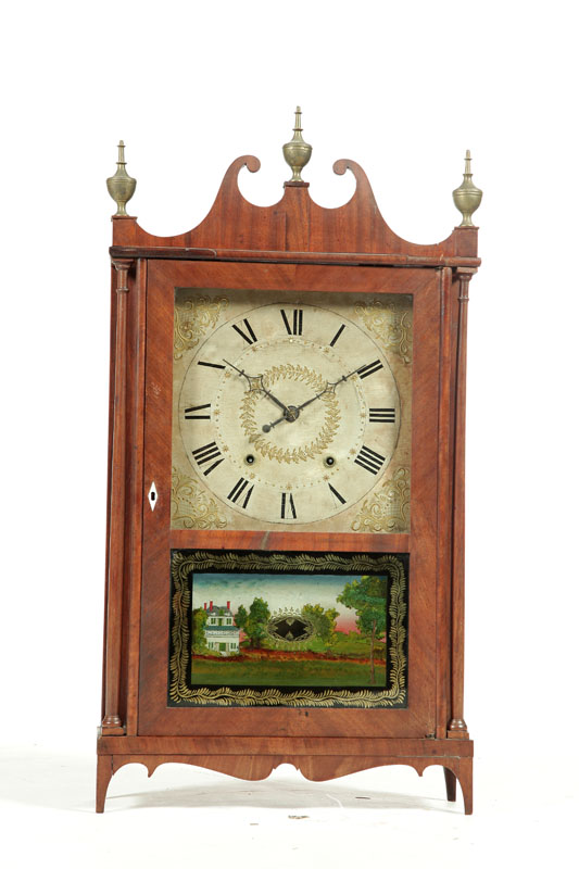 PILLAR AND SCROLL CLOCK.  Ephraim