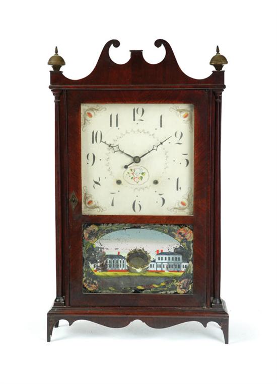 PILLAR AND SCROLL CLOCK.  Labeled