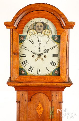 PINE AND CHERRY TALL CASE CLOCK,