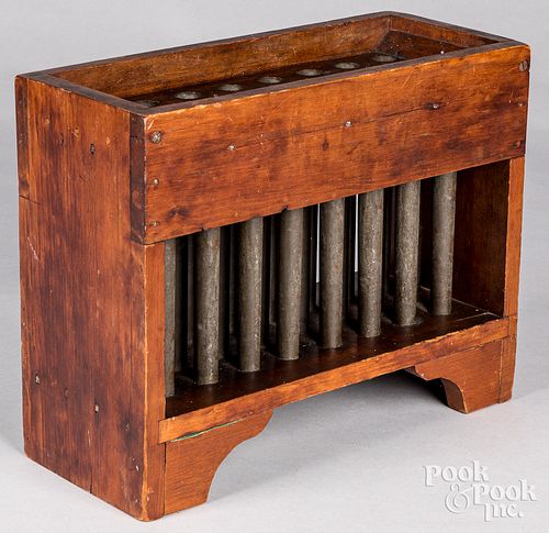 PINE AND PEWTER CANDLEMOLD, EARLY