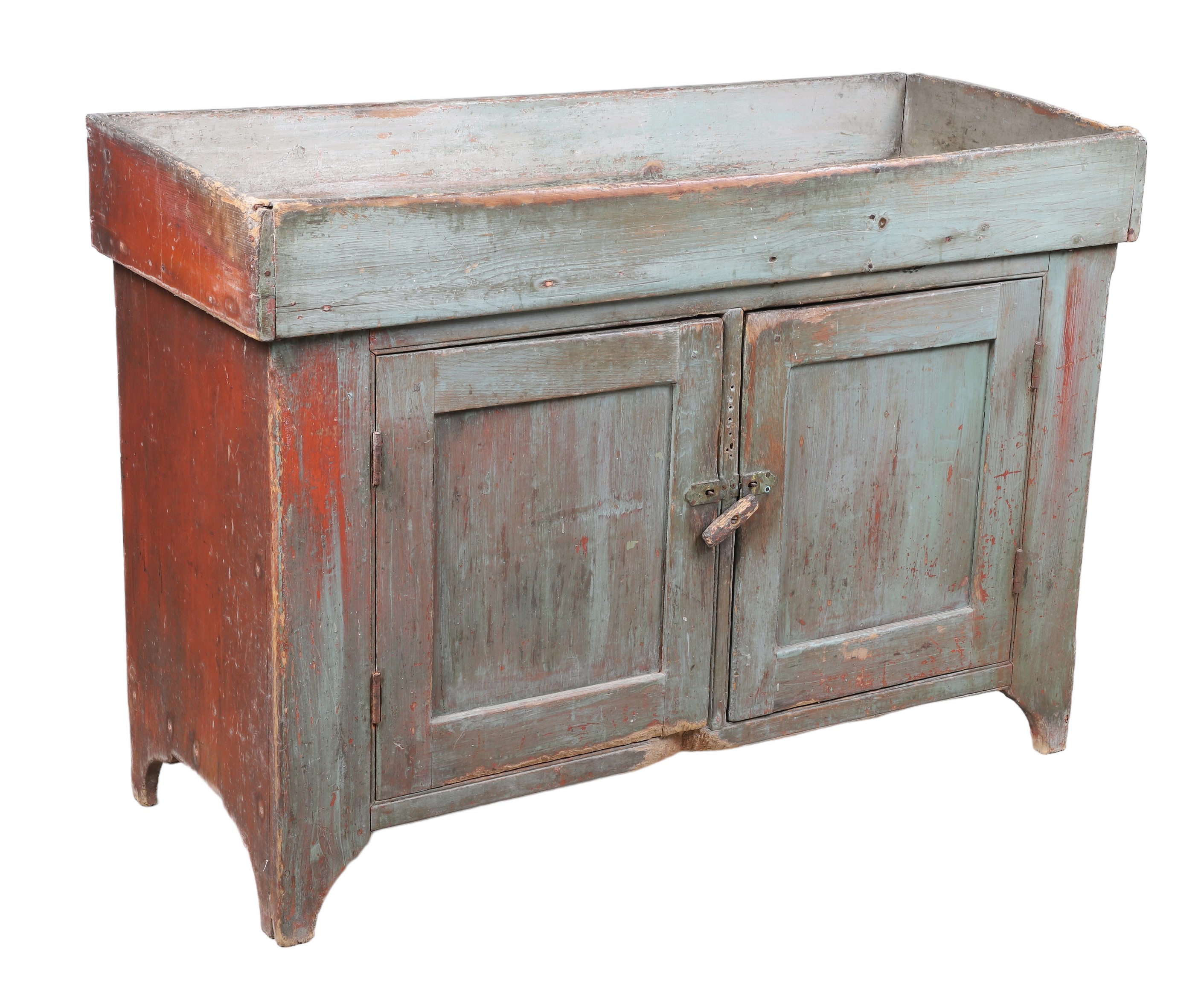 Pine blue/green painted dry sink,
