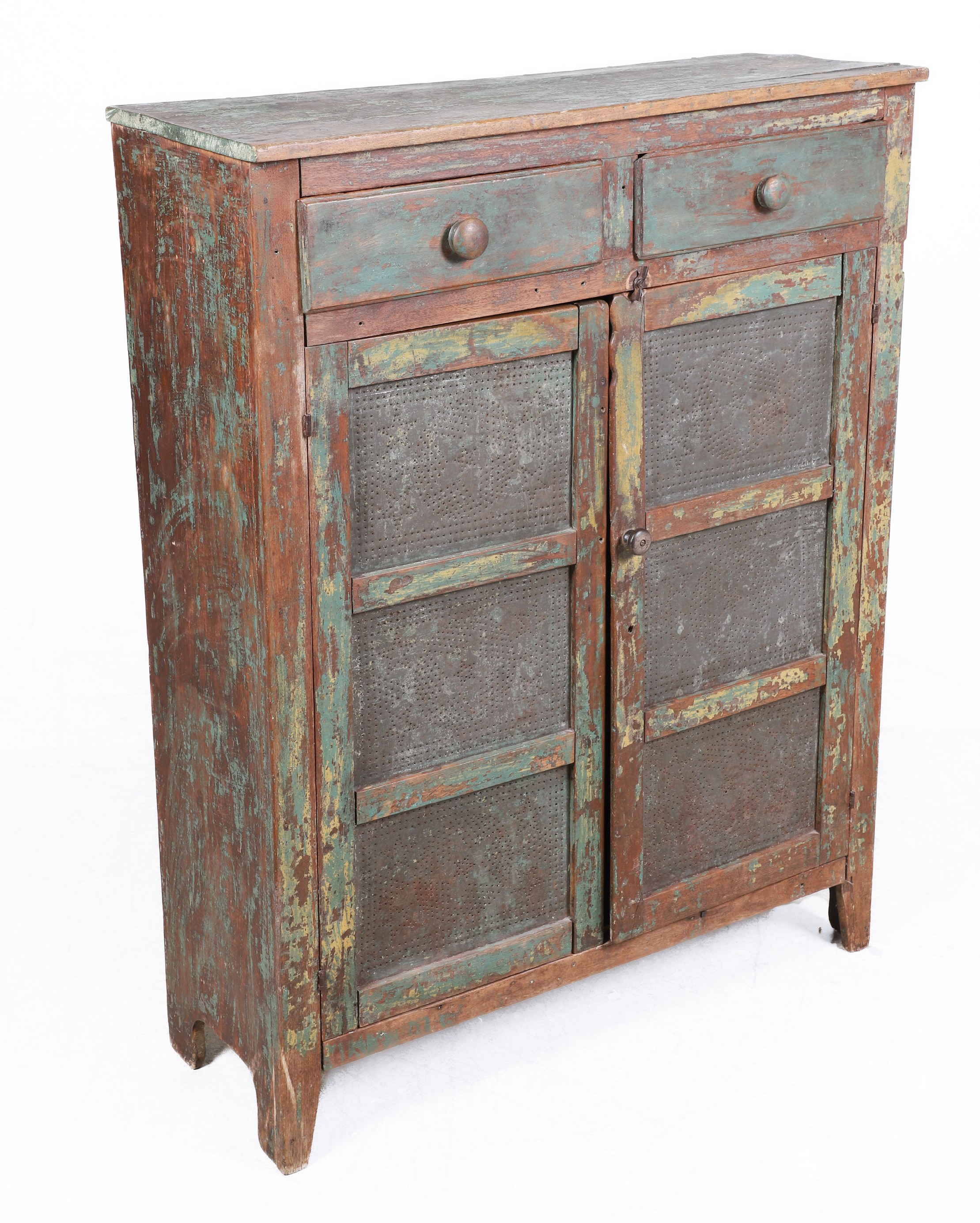 Pine blue/green painted pie safe,