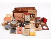 Pine box filled with glass neg