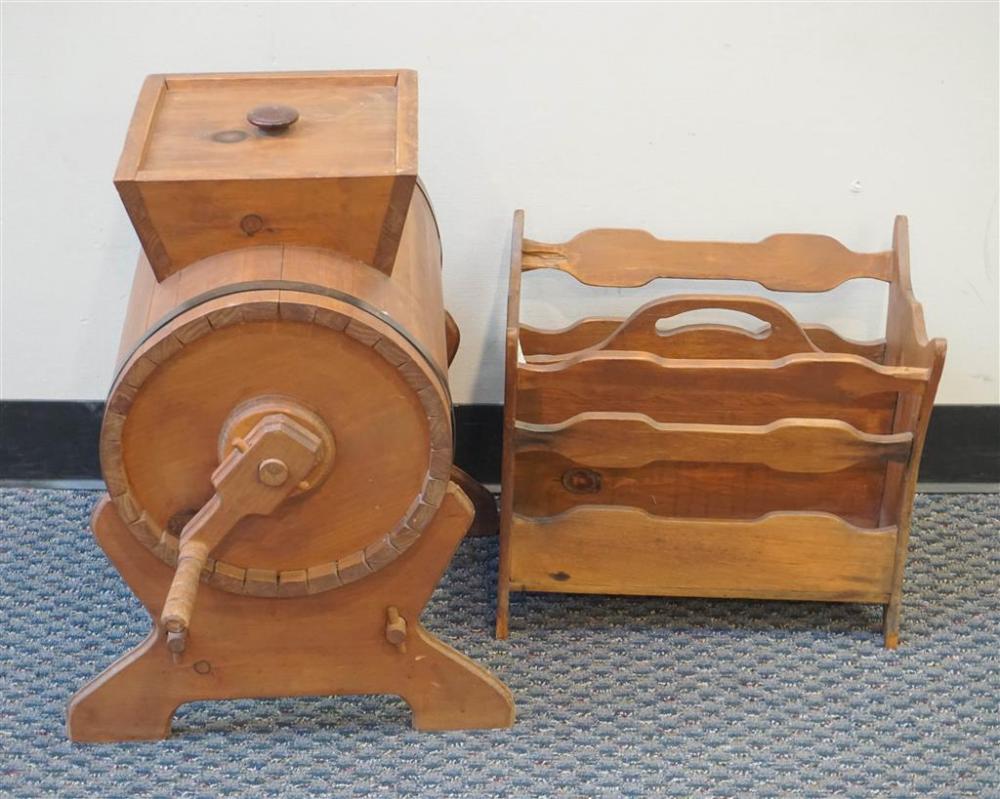 PINE BUTTER CHURN AND A MAGAZINE