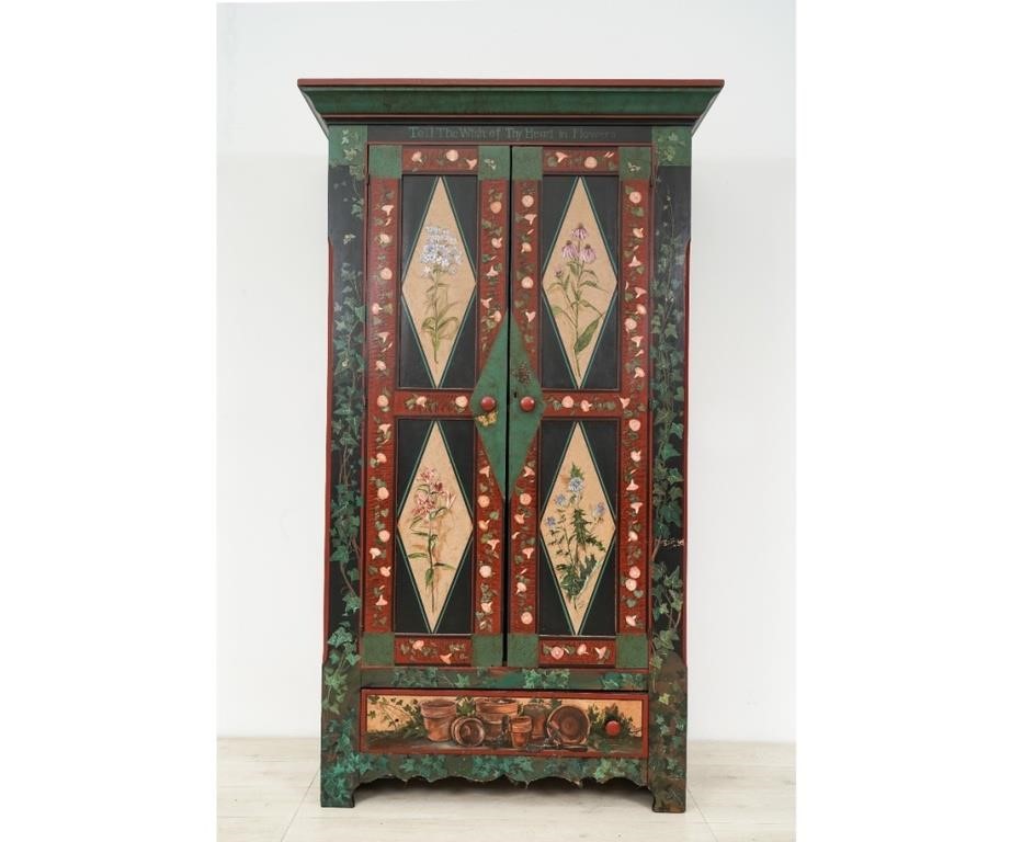 Pine cupboard, 19th c., decorated