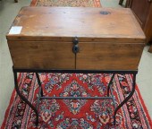 PINE DOCUMENT CHEST ON A METAL