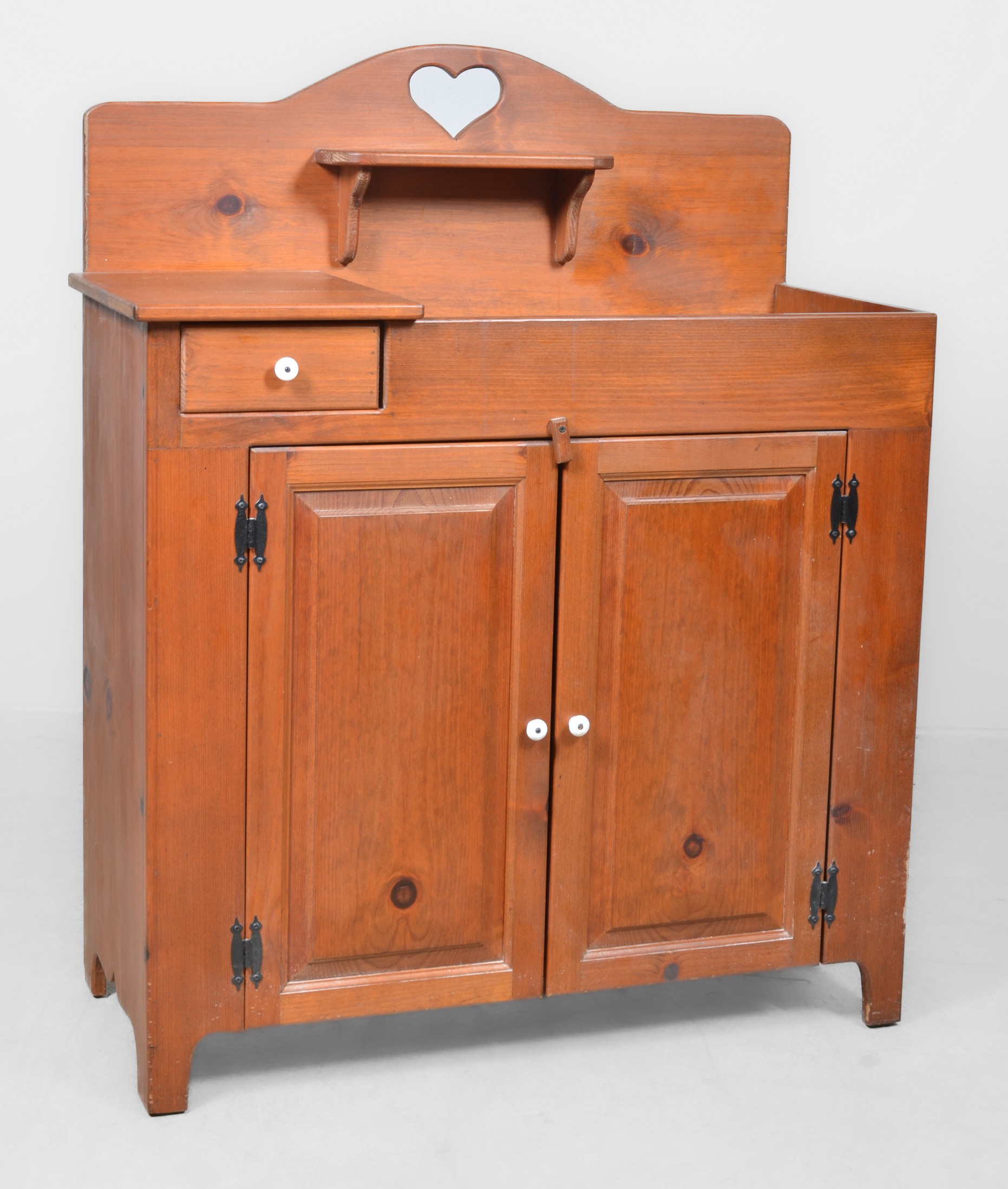 Pine dry sink, heart cut out on