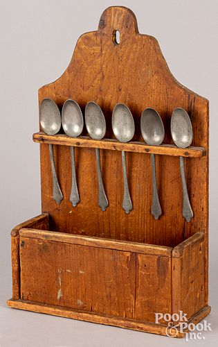 PINE HANGING SPOON RACK, 19TH