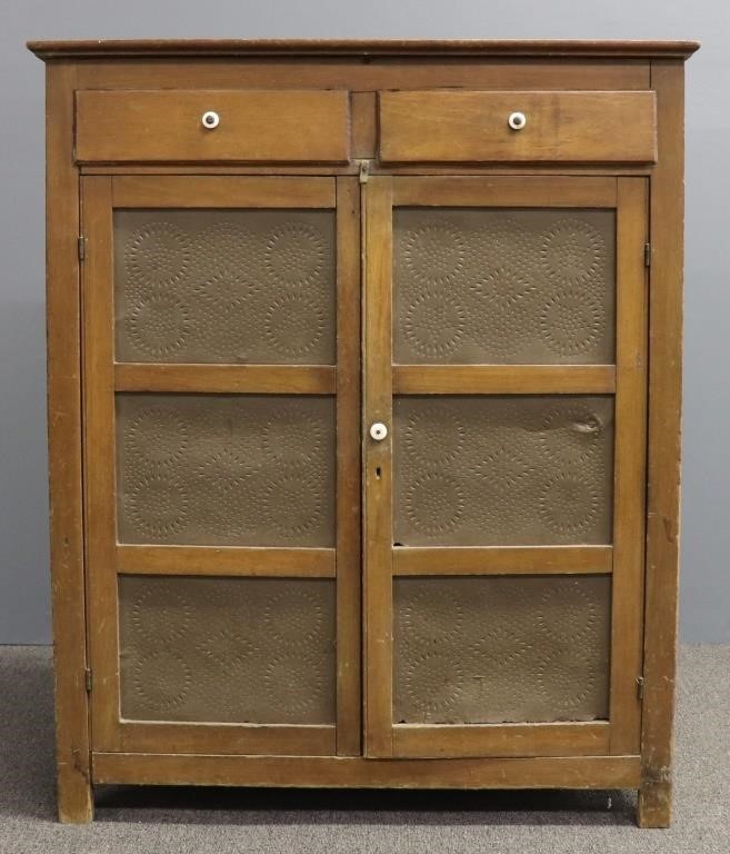 Pine pie safe with two punched