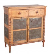 Pine pierced tin pie safe, two