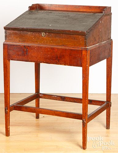 PINE SCHOOLMASTERS DESK ON FRAME,