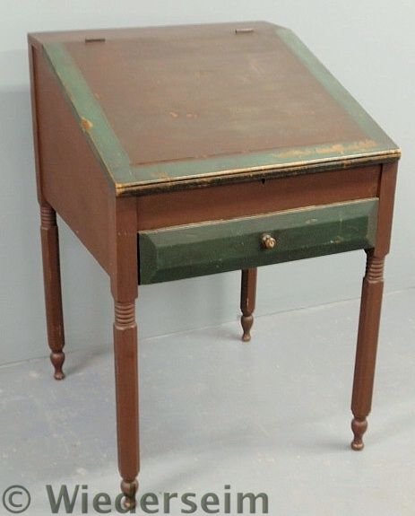 Pine schoolmaster's desk with old