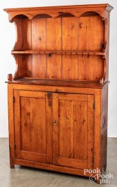 PINE STEPBACK CUPBOARD, 19TH C