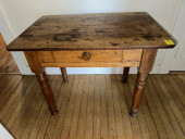 PINE TABLE, ONE DRAWER, TURNED