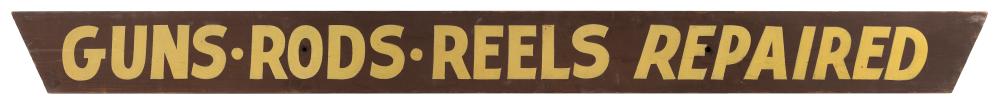 PINE TRADE SIGN "GUNS. RODS.
