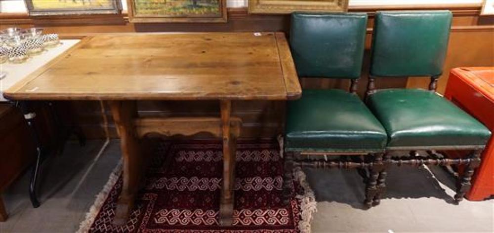 PINE TRESTLE TABLE AND A PAIR OF