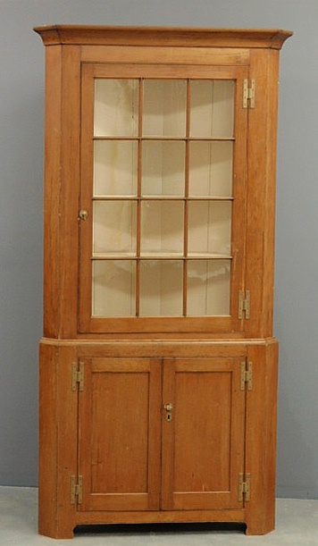 Pine two-piece corner cupboard