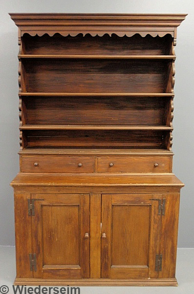 Pine two-piece Dutch cupboard