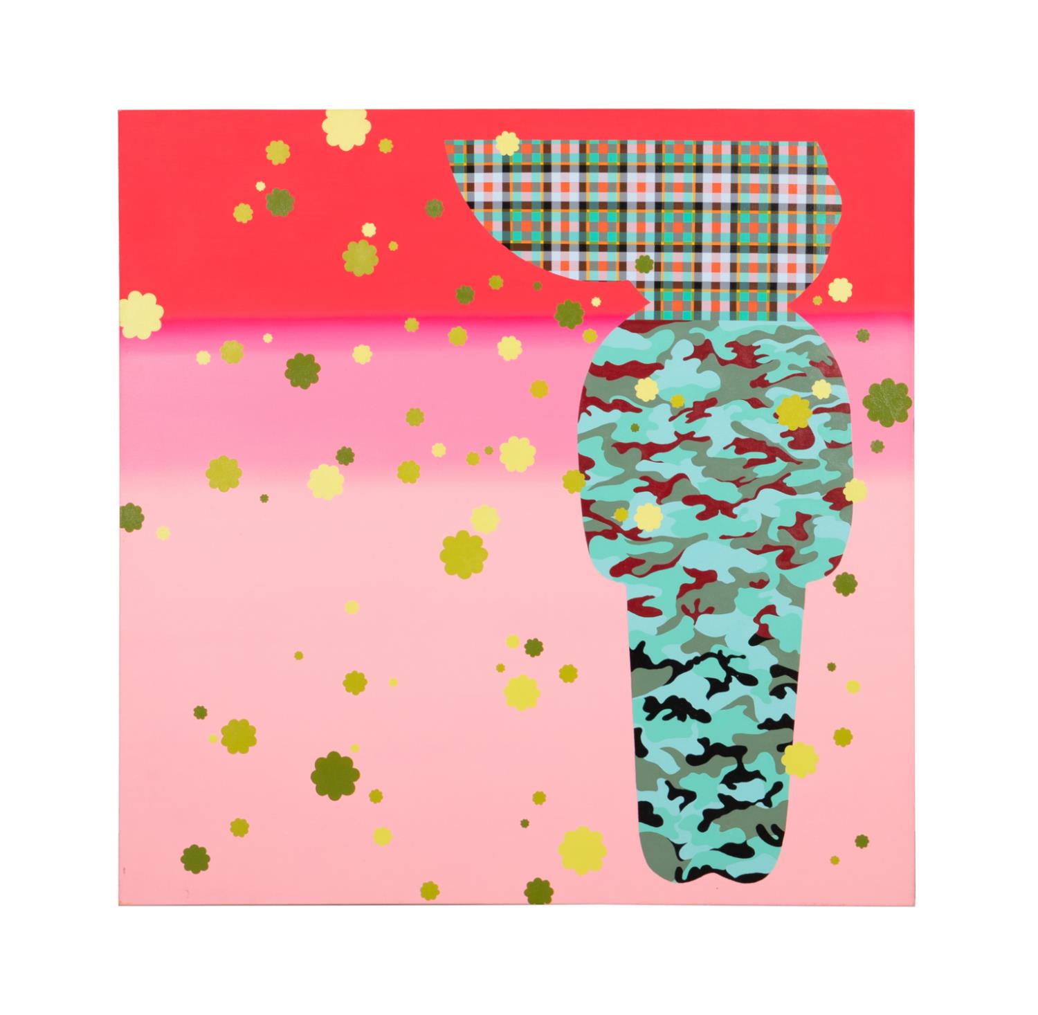"PINK & CAMO" LARGE OIL ON CANVAS
