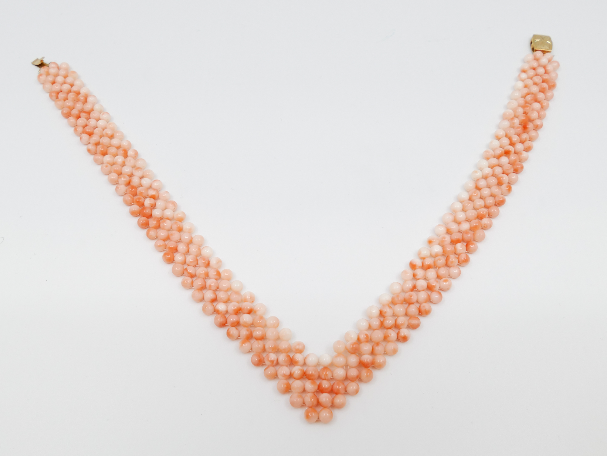 Pink Coral Multi-Bead V Necklace-