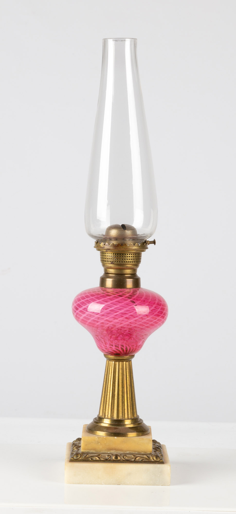 PINK LATTICINIO OIL LAMP circa