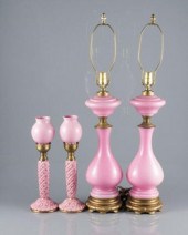 PINK LUSTRE GLASS LAMPSTwo pai