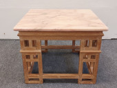 PINK MARBLE TOP AND CARVED WOO