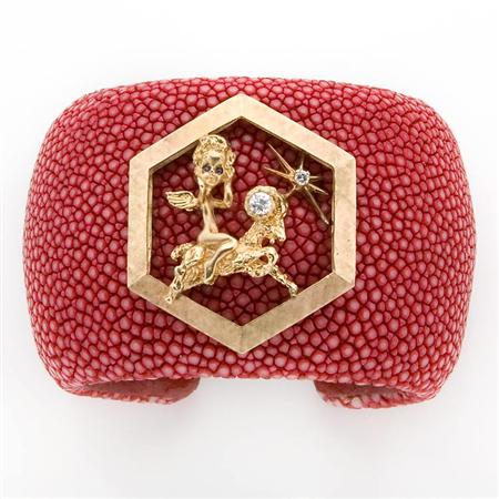 Pink Shagreen, Gold, Diamond and