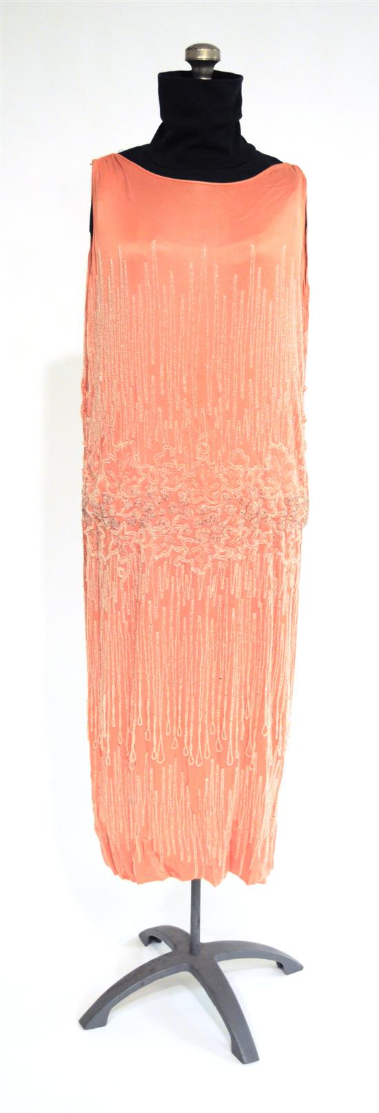 Pink silk beaded flapper dress 