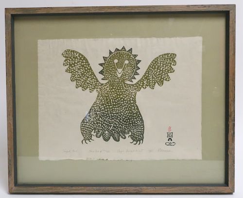 PITSEOLAK, "JOYFUL OWL" STONE