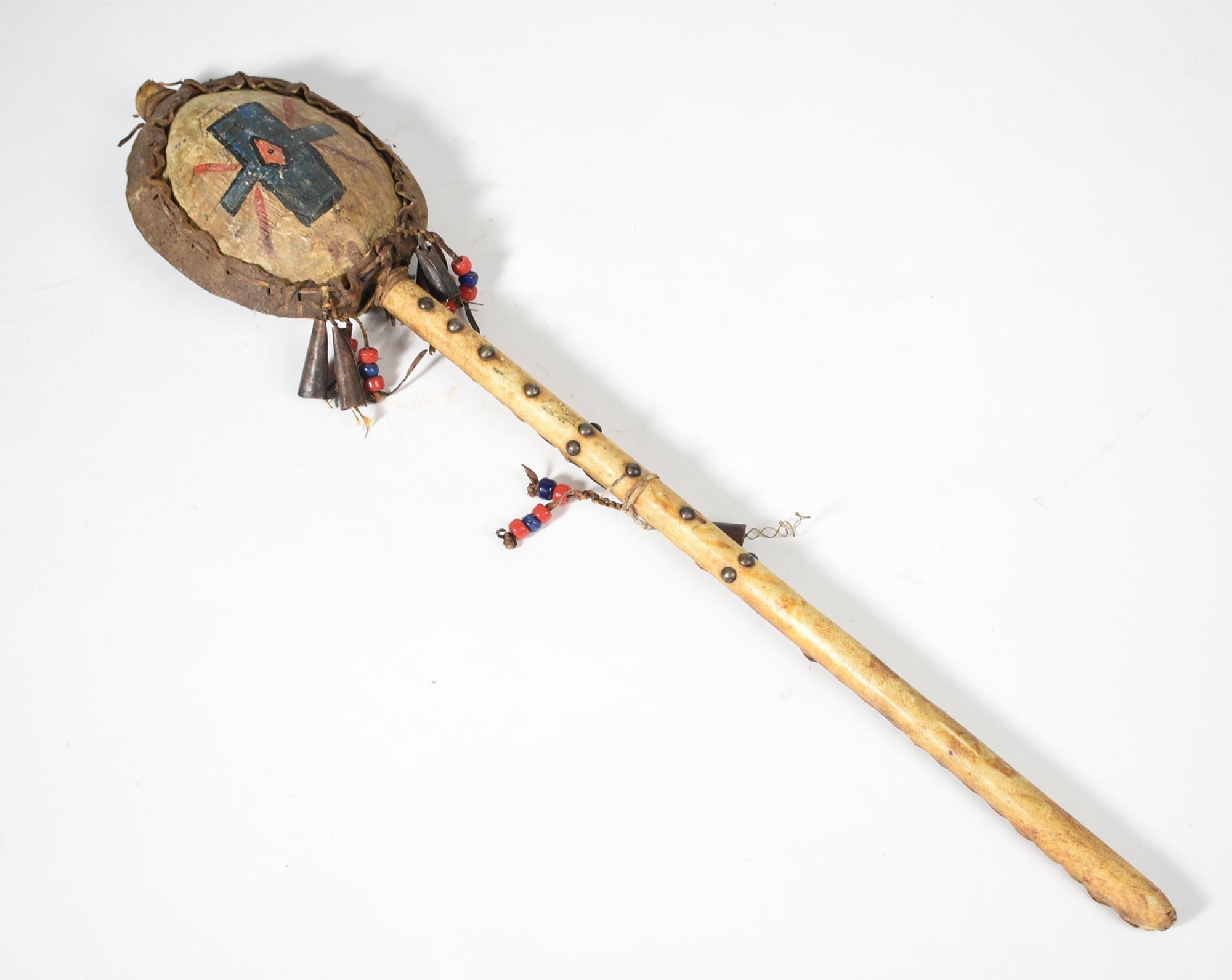 PLAINS INDIANS DANCE RATTLE. Hide