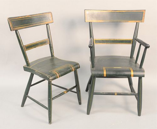 PLANK SEAT CHAIRS, SET OF EIGHT