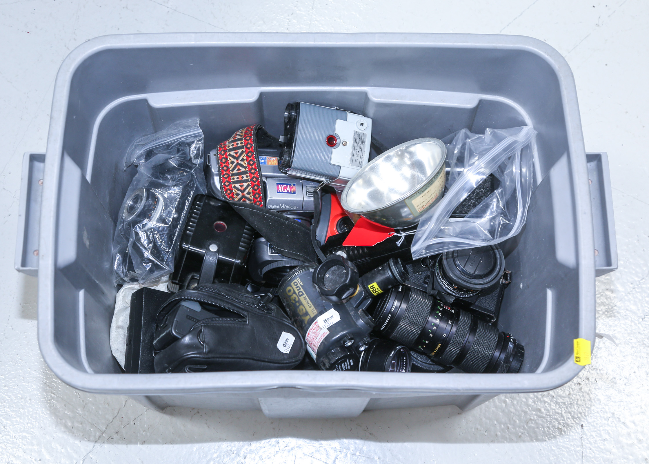 PLASTIC TOTE CONTAINING CAMERAS &