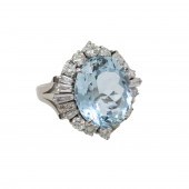 PLAT. AQUAMARINE & DIA. RING W