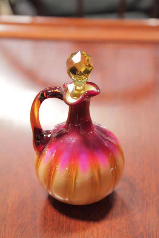 PLATED AMBERINA GLASS CRUET.