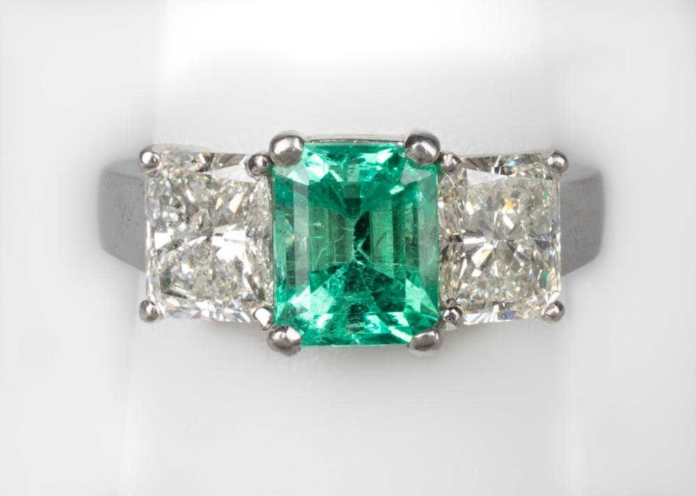 PLATINUM 1.7 CARAT EMERALD AND 2