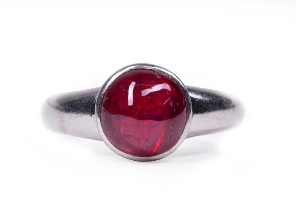 PLATINUM AND CABOCHON RUBY MAN'S