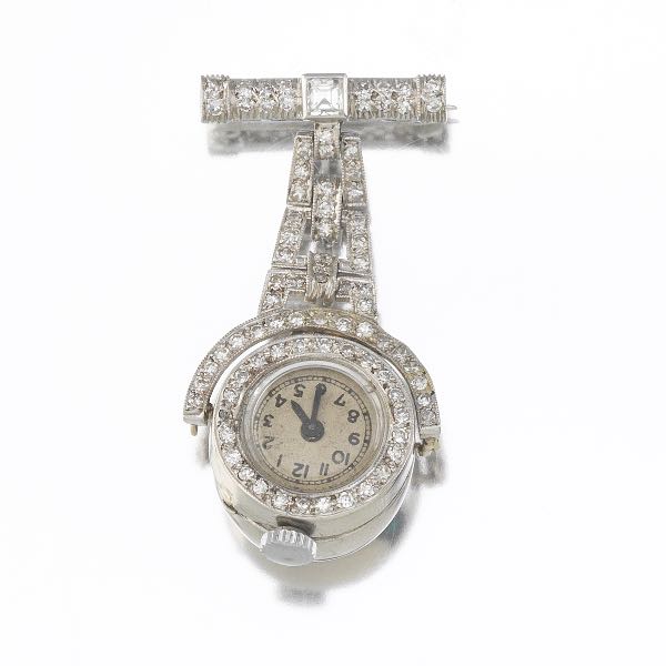 PLATINUM AND DIAMOND ART DECO LAPEL