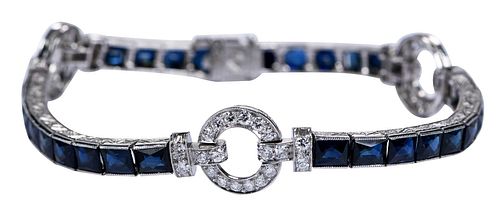 PLATINUM ART DECO BLUE SAPPHIRE AND