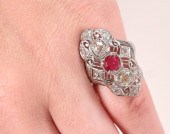 PLATINUM ART DECO RED ZIRCON &