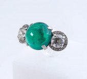 PLATINUM, CABOCHON EMERALD AND