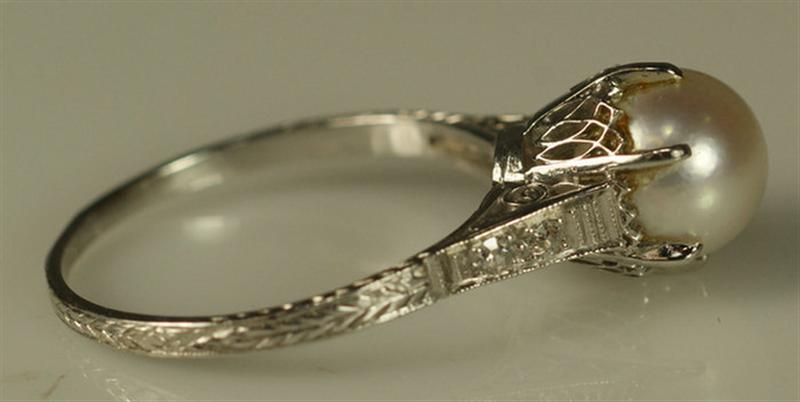Platinum diamond and pearl ring,