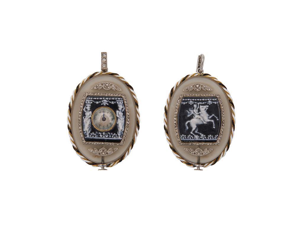 PLATINUM, ROCK CRYSTAL, ENAMEL, AND