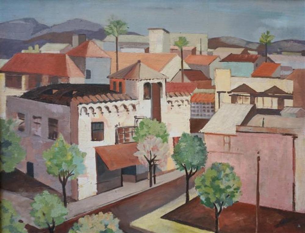 POESCHEL, VIEW OF VILLAGE, OIL ON