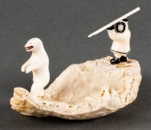 "POLAR BEAR HUNT" INUIT CARVED