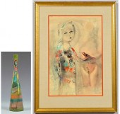 POLIA PILLIN PAINTING AND VASE