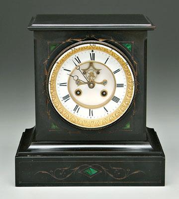 Polished slate shelf clock, open