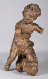 POLYCHROME AND GILTWOOD PUTTO,